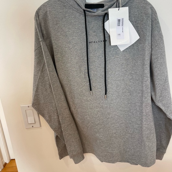 NWT 1017 Alyx 9SM grey lightweight sweatshirt cotton melange blend jersey hoodie - Picture 2 of 15
